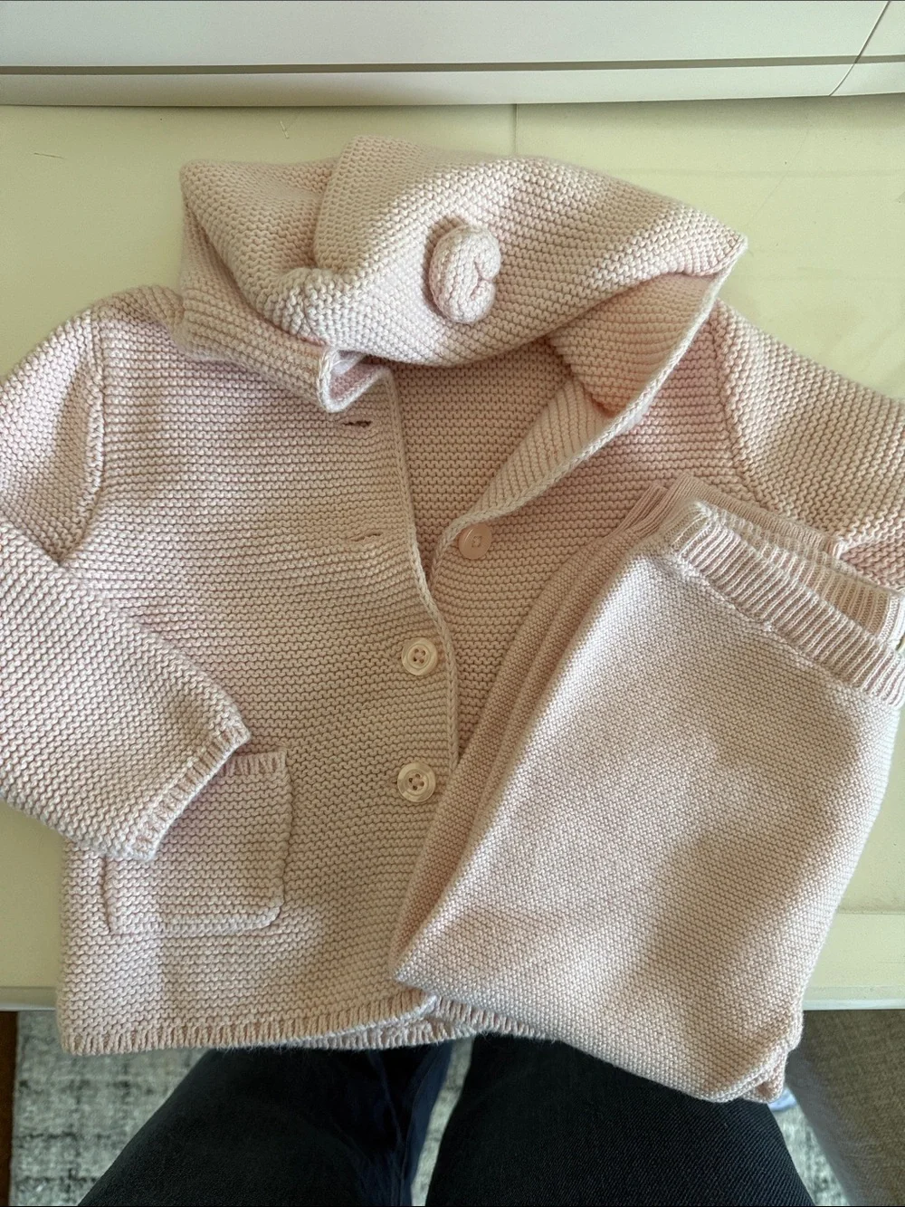 GAP Baby Pink Knit Hooded Cardigan and Pants Set 12-18M